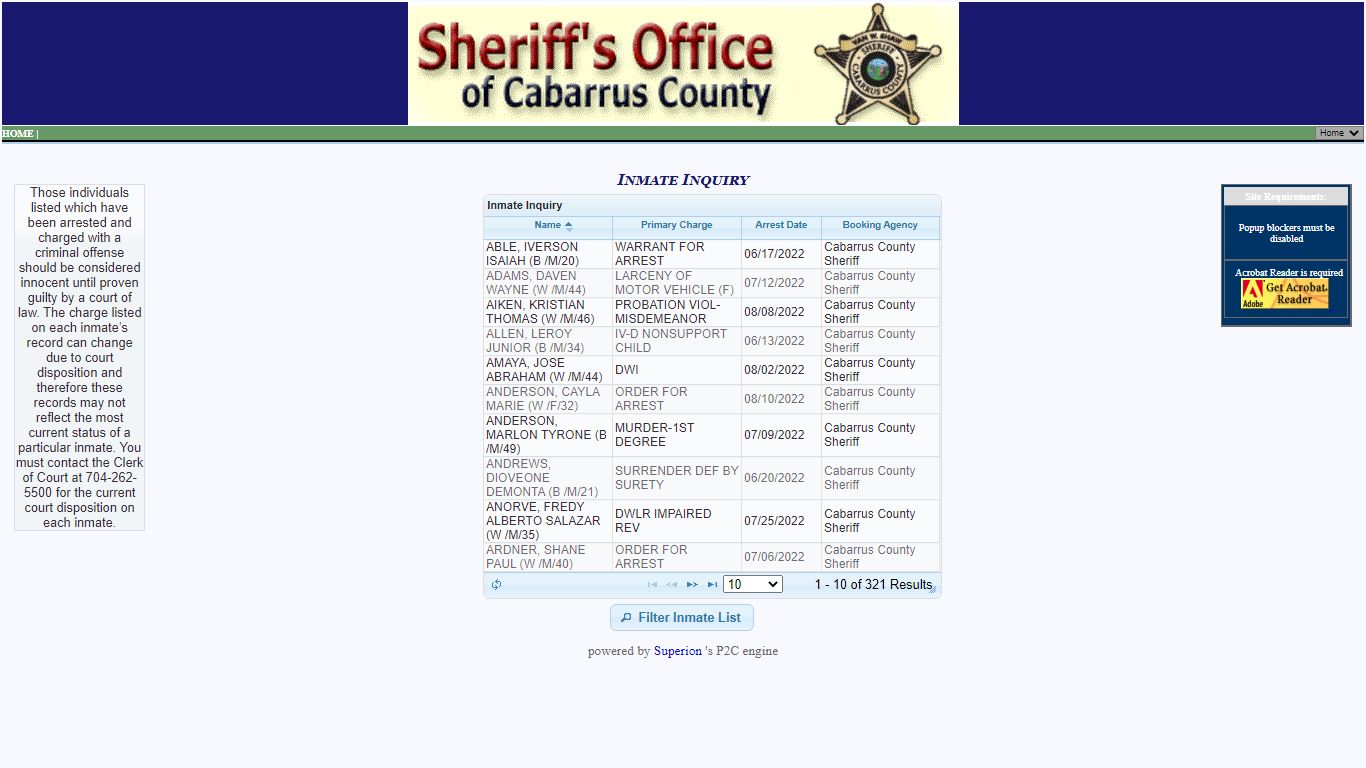 Cabarrus Sheriff Office P2C - provided by OSSI